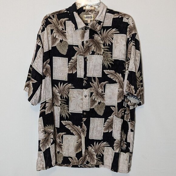 CAMPIA MODA Tan Beige Brown Short Sleeve Tropical Button Shirt; Size XXL - Picture 1 of 5